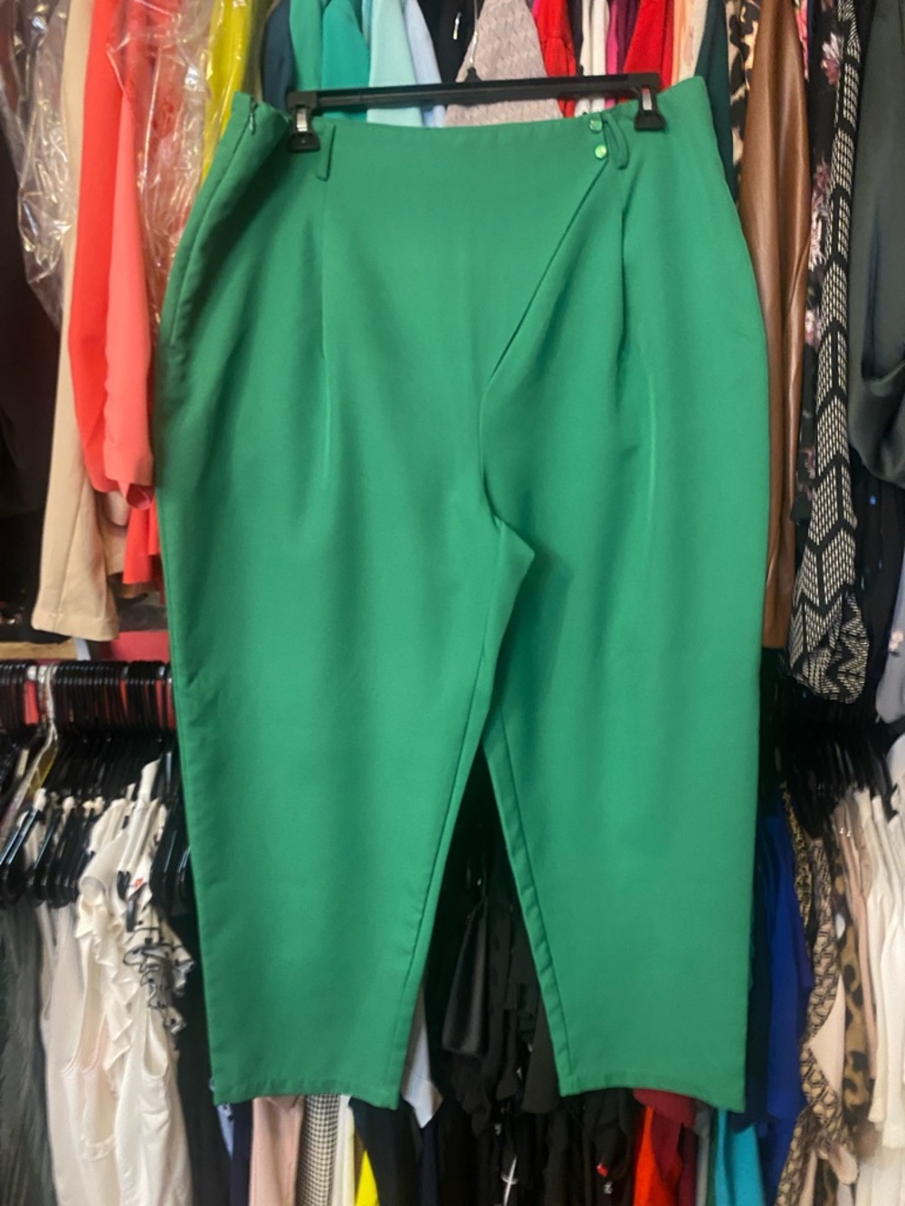 SHEIN Emerald Green High-Waist Cropped Tailored Pants